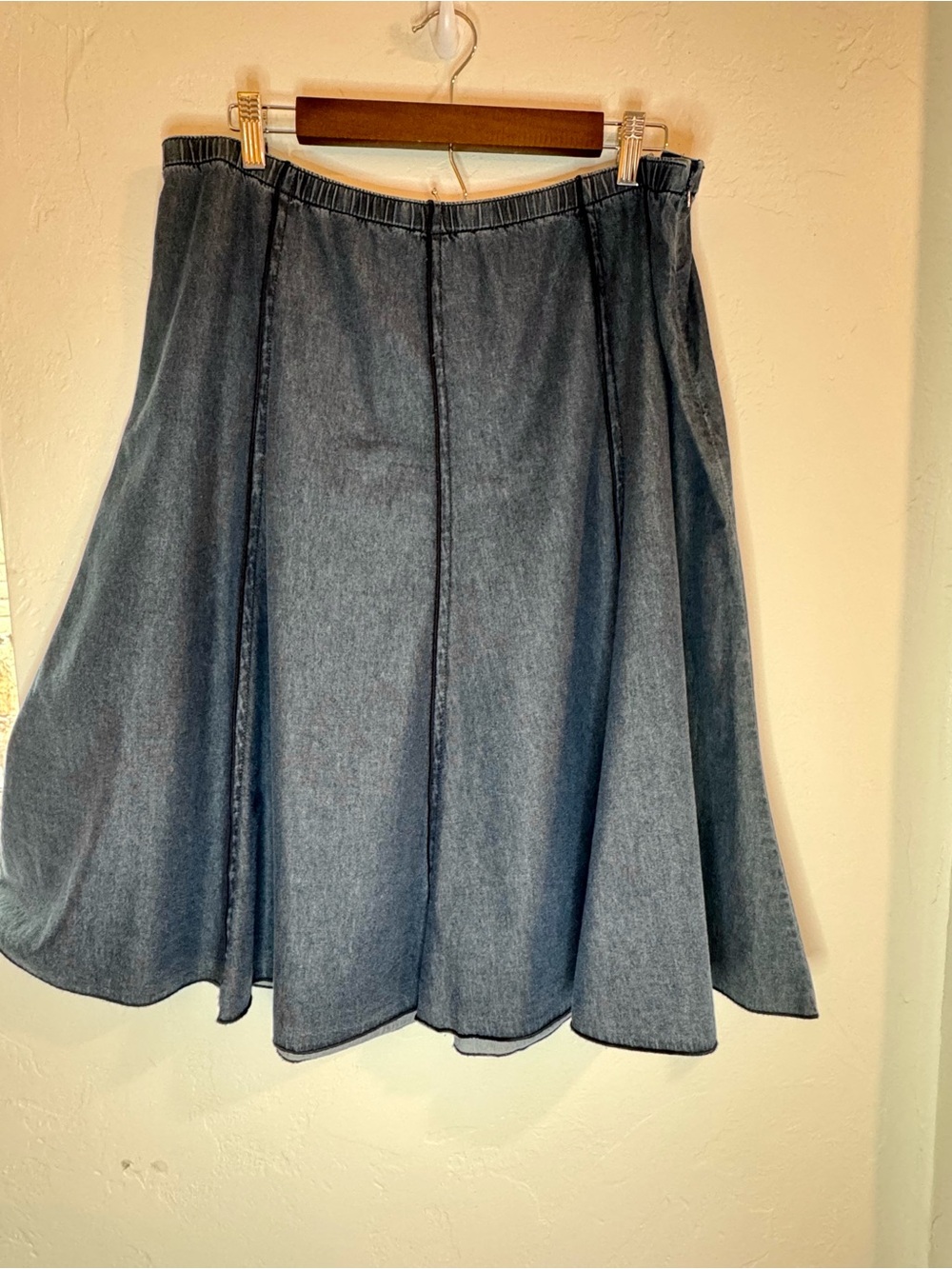 J. Jill Washed Denim A-Line Midi Skirt Blue Flared Full Skirt